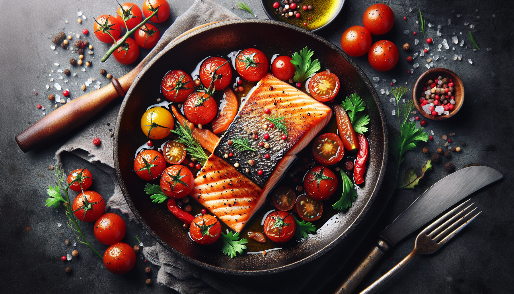 salmone in padella con pomodorini